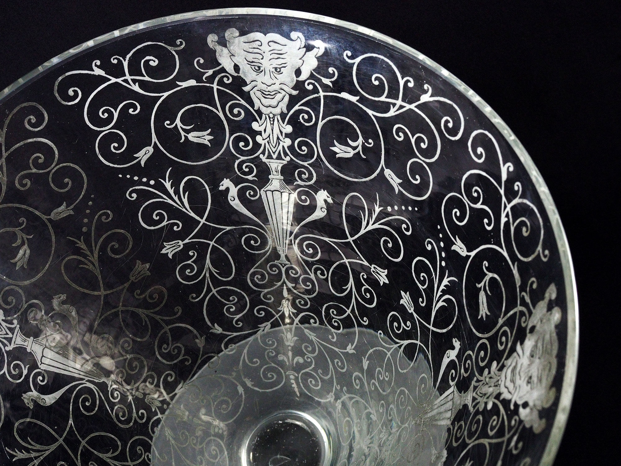 Antique Baccarat Etched Baroque & Mascaron Large Vase