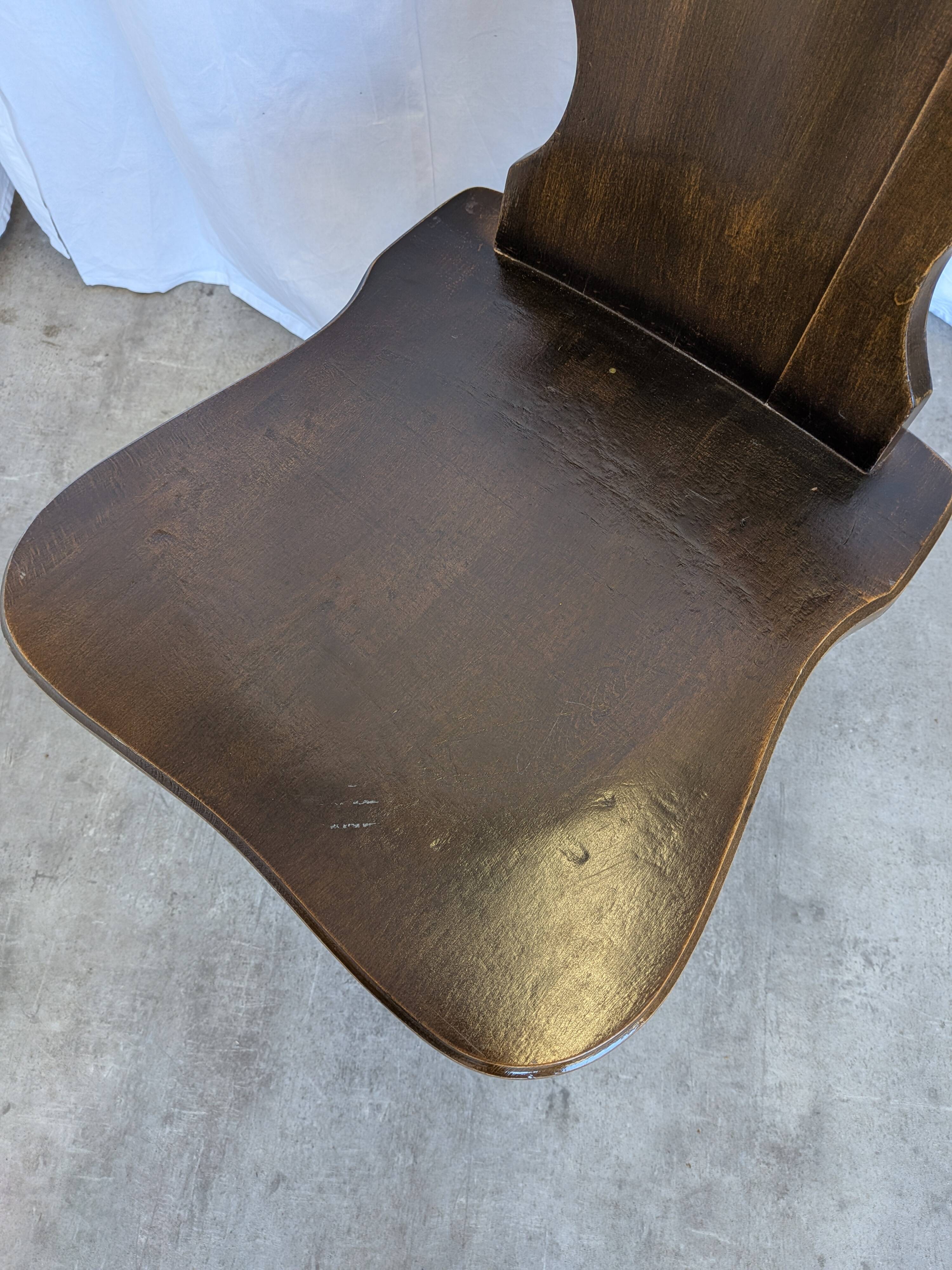 Vintage Tyrolean Heart Cutout Wooden Dining Chair / Bobbin-turned Legs