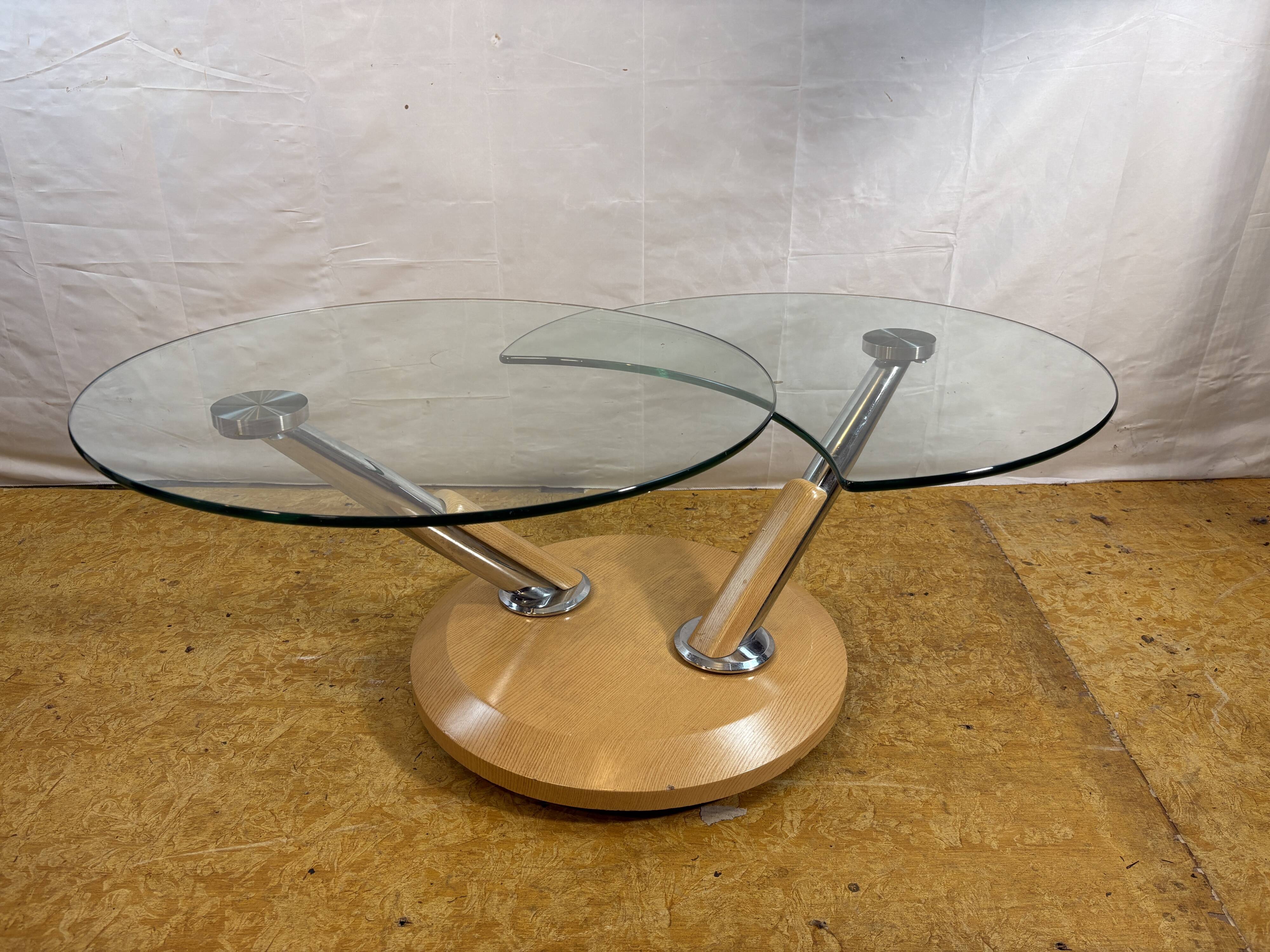 Vintage Tokyo Twist Swivel Coffee Table – Extendable Glass Top Stylish