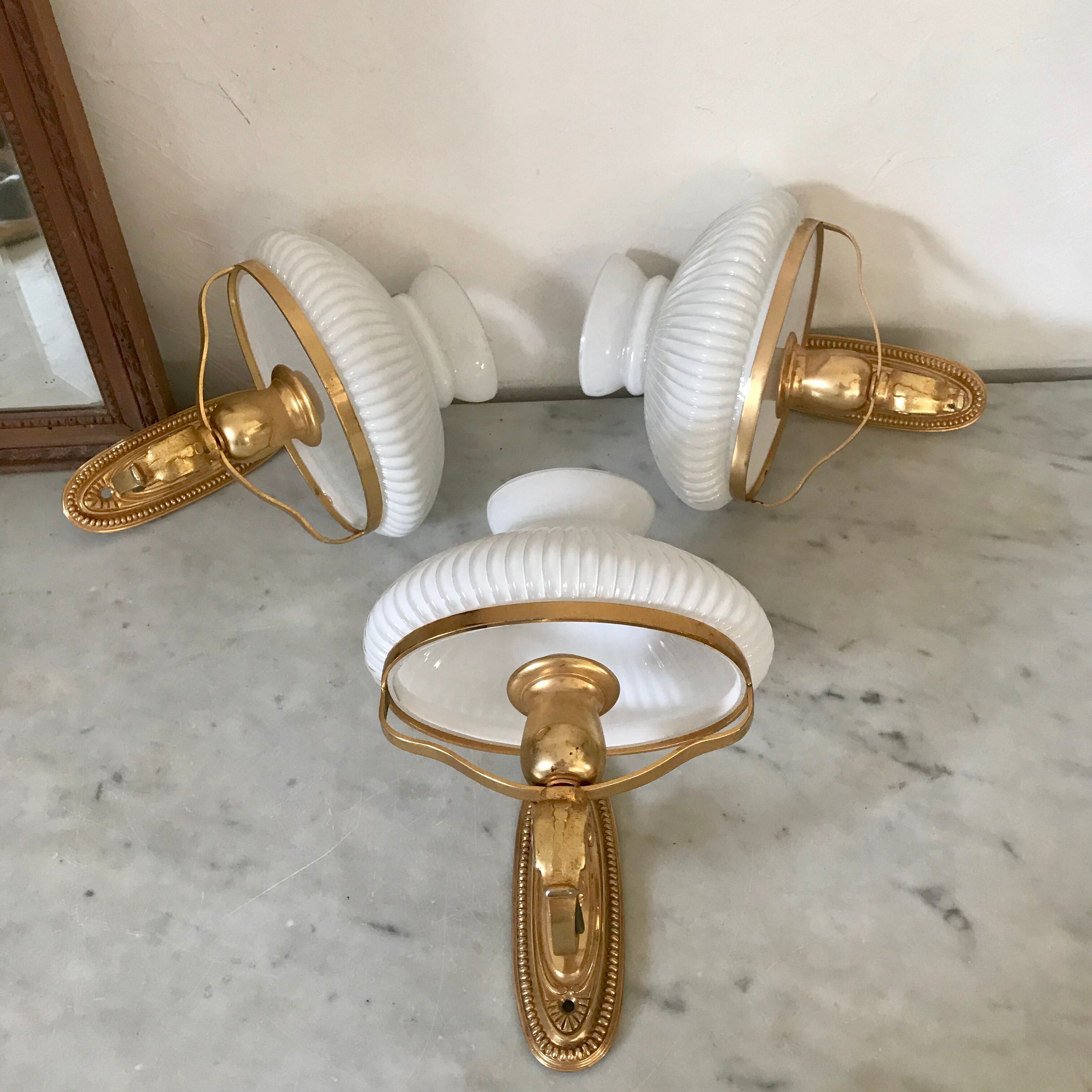 Vintage brass and opaline sconce