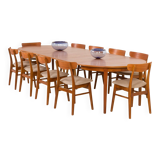 Henning Kjaernulf attributed extra large teak table with 4 inner leaves for Soro, Denmark 1960s