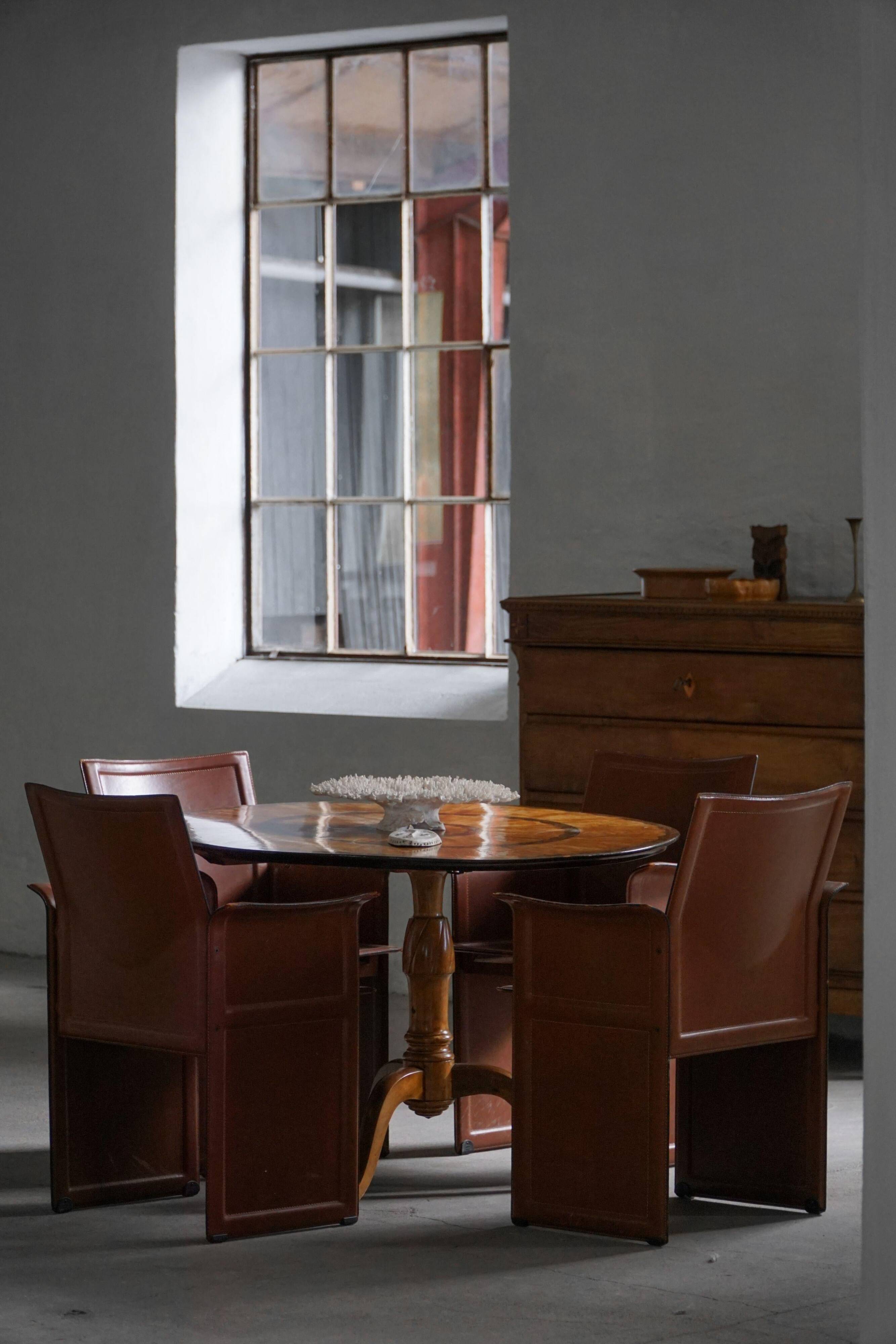 Ensemble de 4 fauteuils en cuir marron/rouge, Tito Agnoli, moderne italien, années 1970