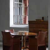 Ensemble de 4 fauteuils en cuir marron/rouge, Tito Agnoli, moderne italien, années 1970