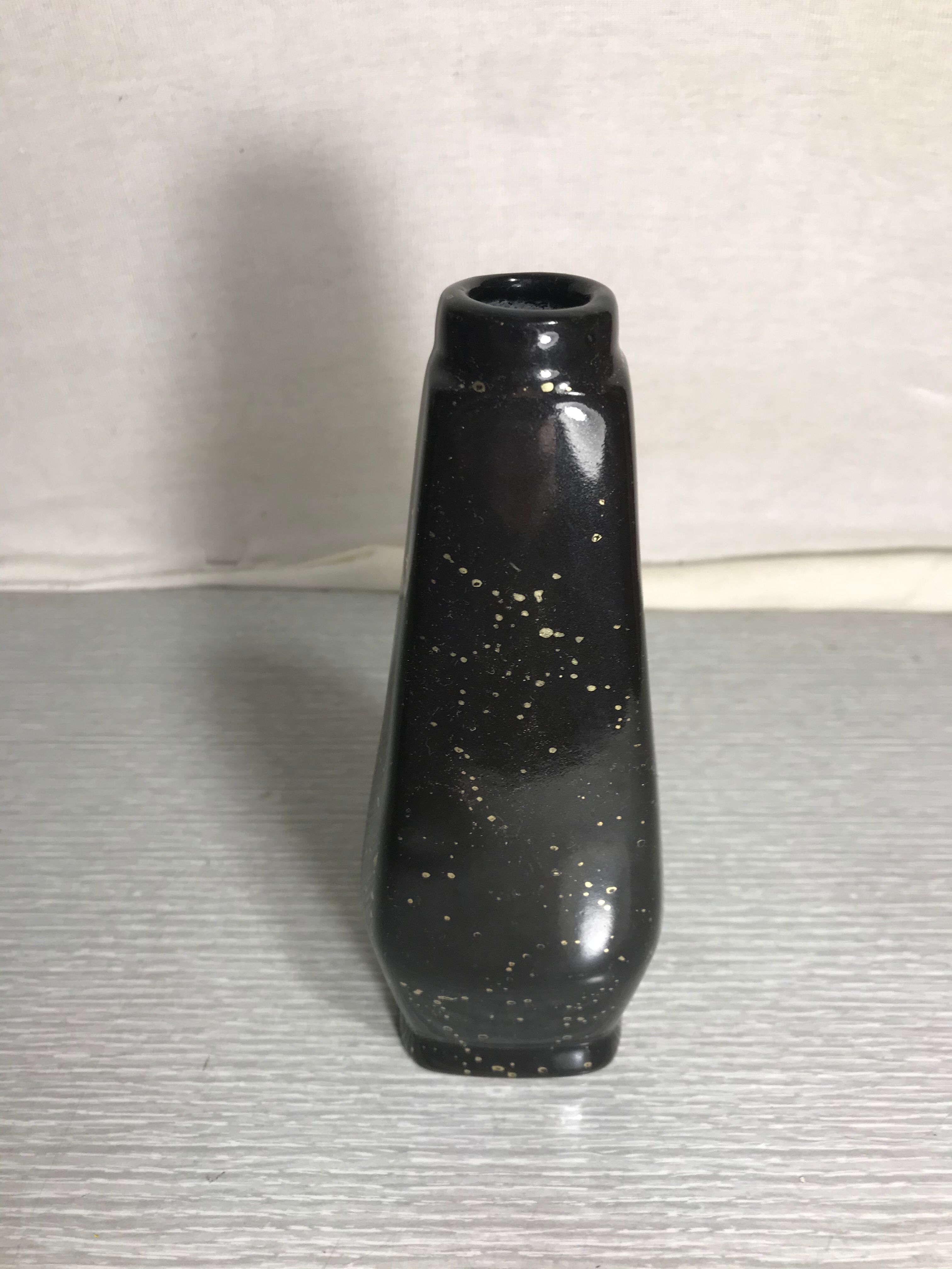 Ancient Soliflore Vase in Black Enamel ceramics - Gold Signed Vintage