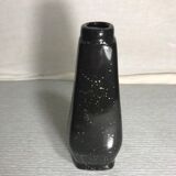 Vase ancien soliflore en céramique émaillé noire & dorée signé vintage