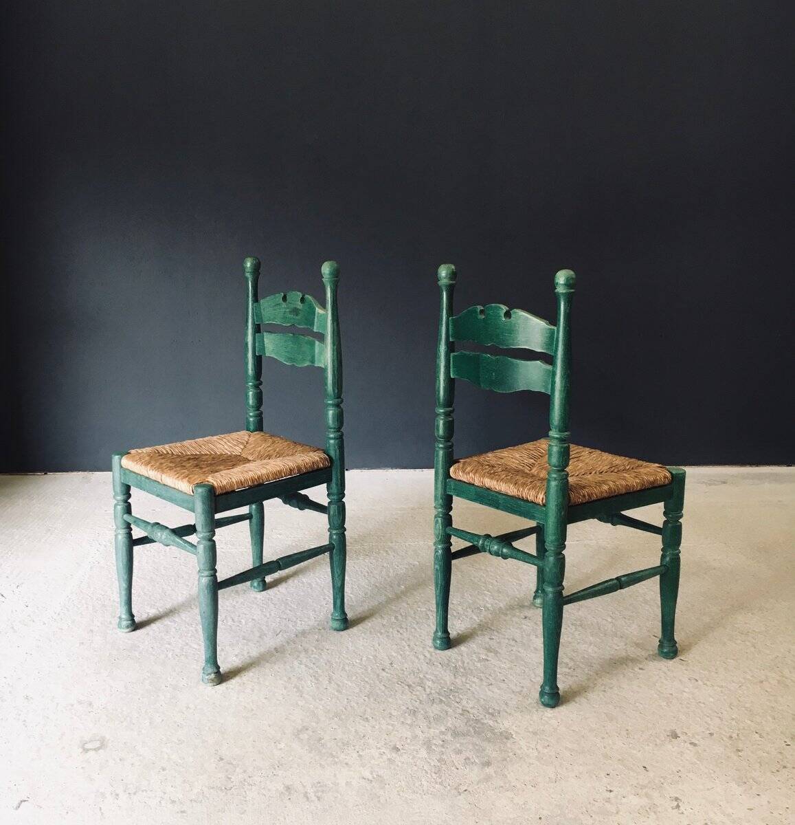 Rustic Austrian Alps Green Side Chairs, Austria, 1950s, Set of 2