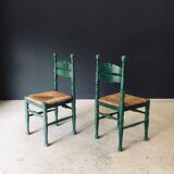 Rustic Austrian Alps Green Side Chairs, Austria, 1950s, Set of 2
