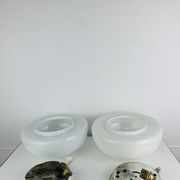 Pair of half-sphere wall lights in white opaline, Italy 1960