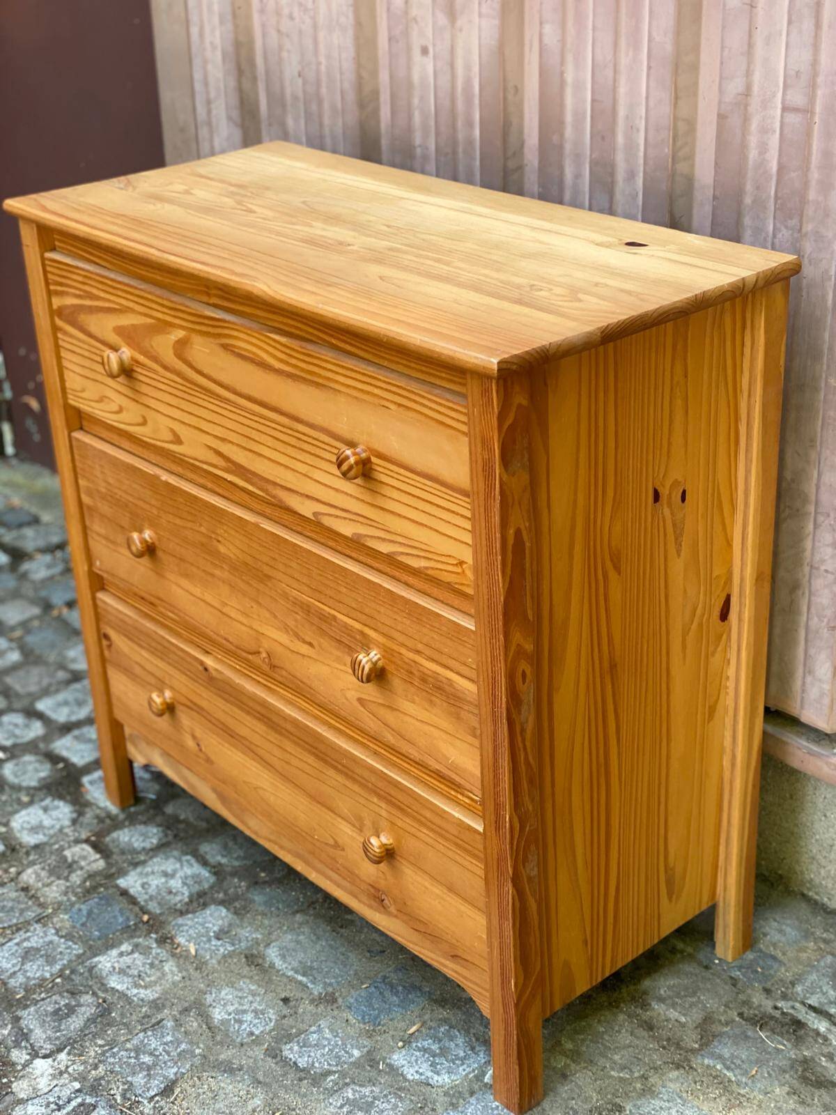 Commode scandinave en bois massif avec 3 tiroirs années 90