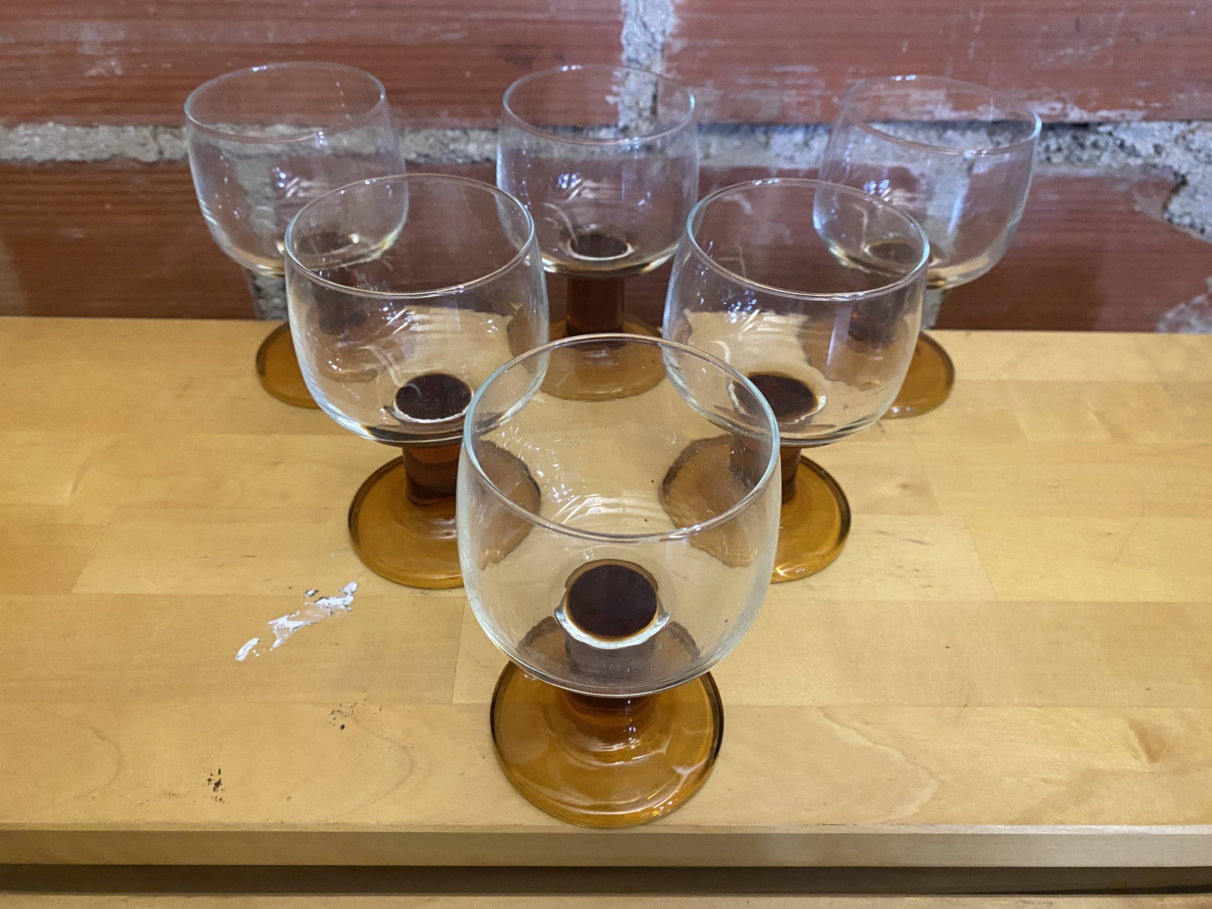 Set of 6 luminarc stemmed glasses transparent & amber vintage #e00