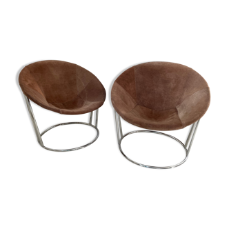 Pair of vintage armchairs Lush & Co suede and chrome