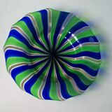 Centerpiece, vintage fruit bowl in murano glass blue green gold furlan