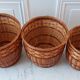 Trio of rattan and vintage bamboo pot covers 70s