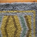 Mid-century Modern High Pile, Yellow, Aquamarine & Grey Rya Rug, Sweden, 1960s