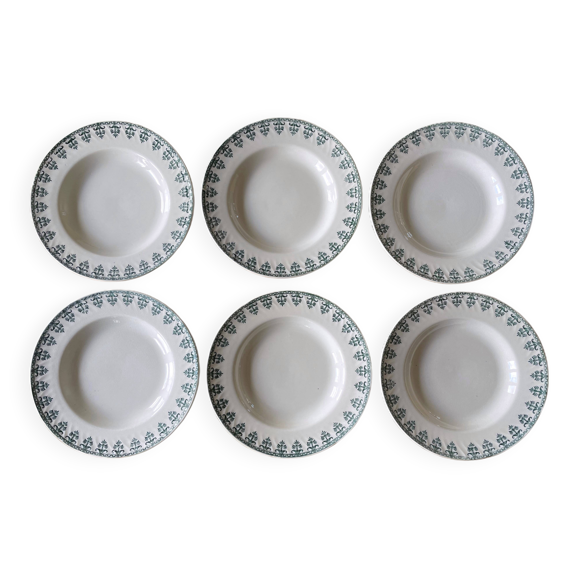 6 antique deep plates in Gien earthenware