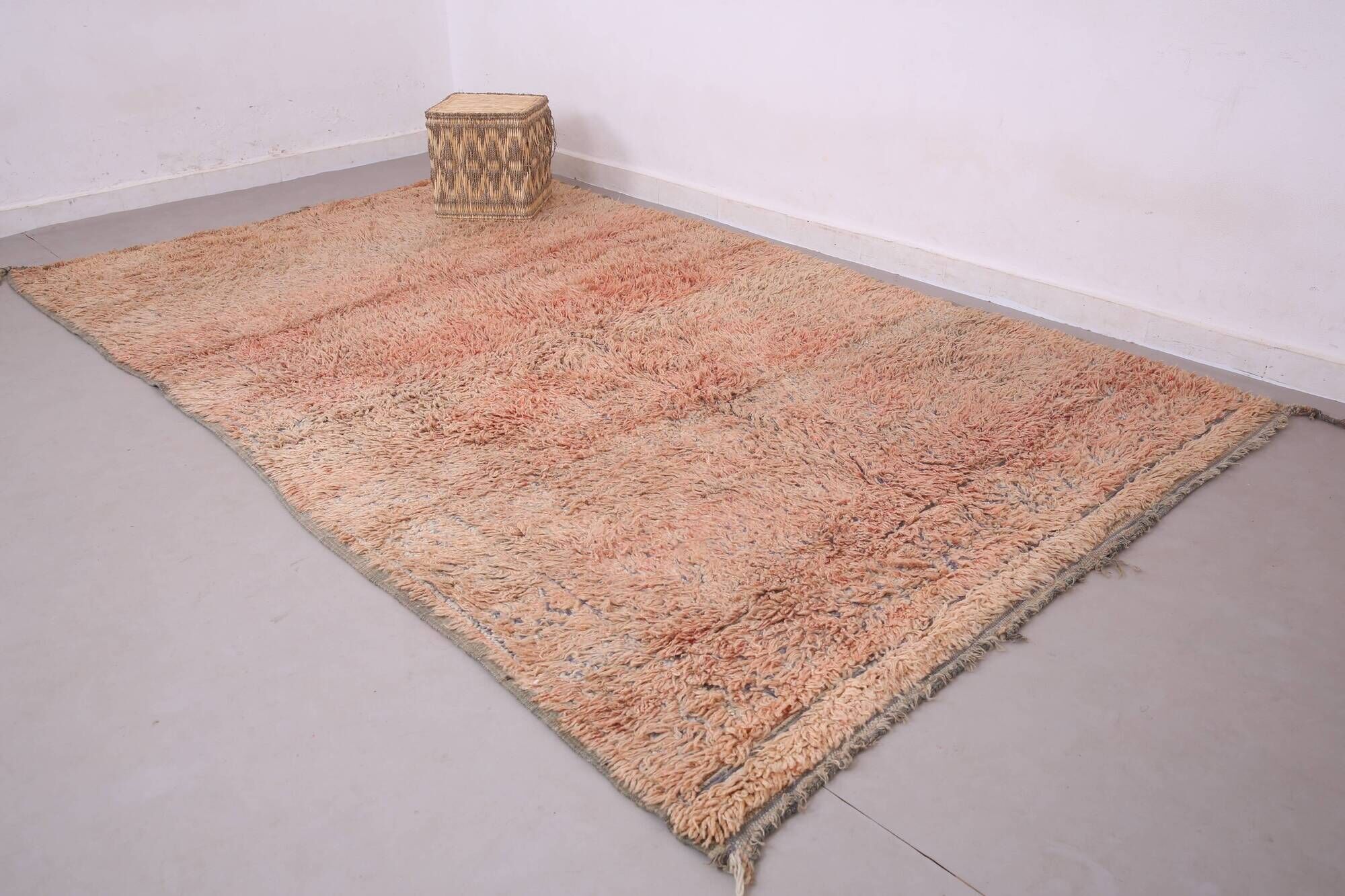 Peach Vintage Moroccan Rug 203 x 331 cm, Berber Shag Rug, Handmade Boho Rug
