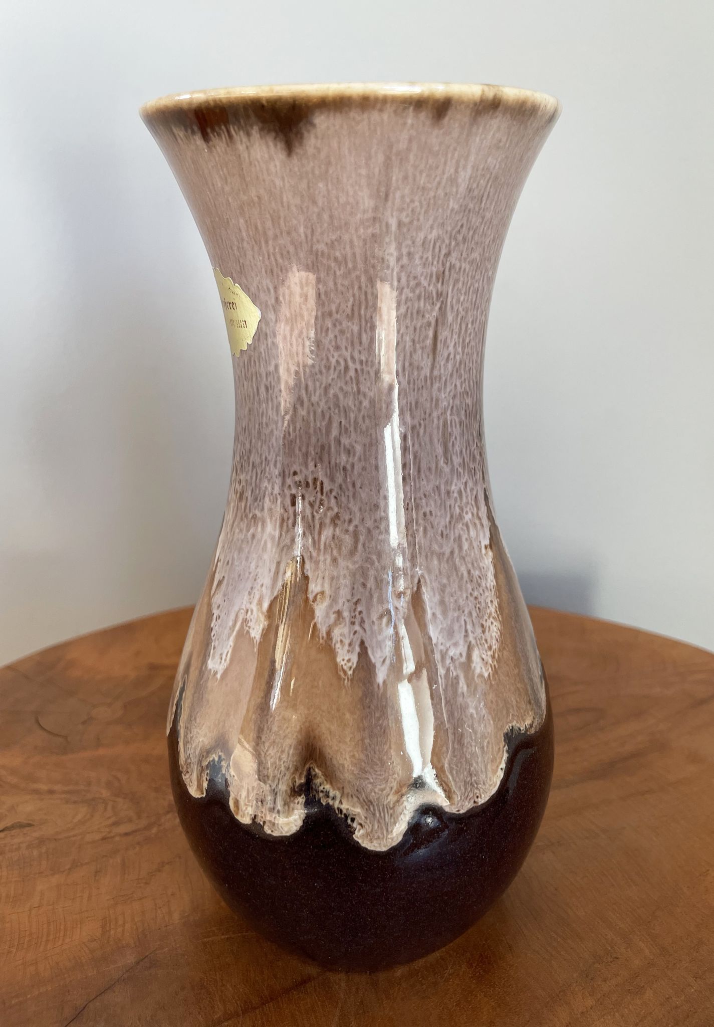 Brown German Fat Lava Style Vase with Drip Glaze, Töpferei Zimmermann