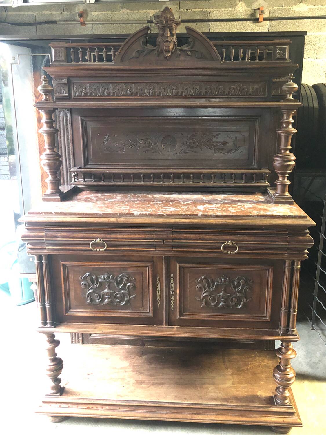 Renaissance sideboard / china cabinet with marble top