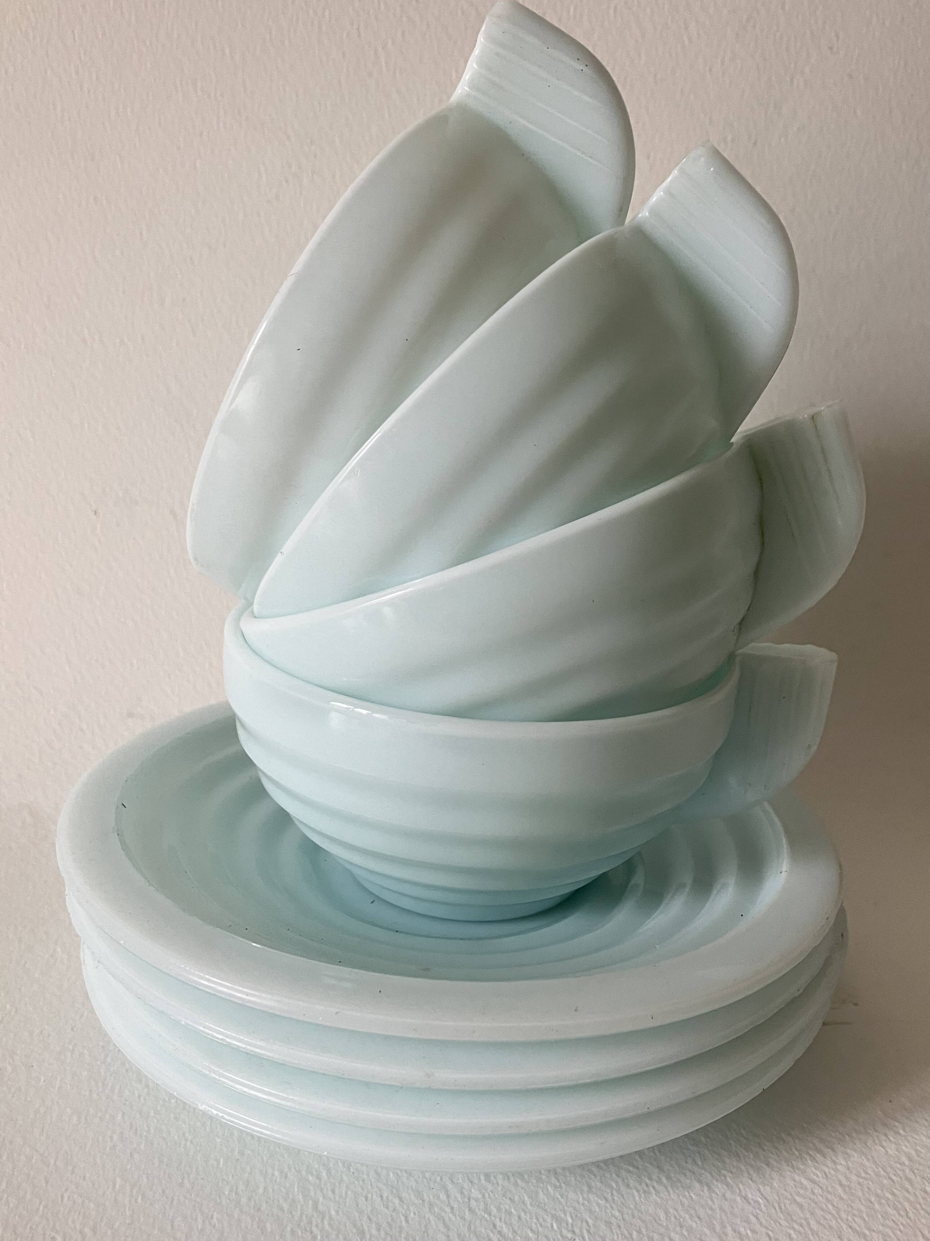 4 mint opaline cups and saucers