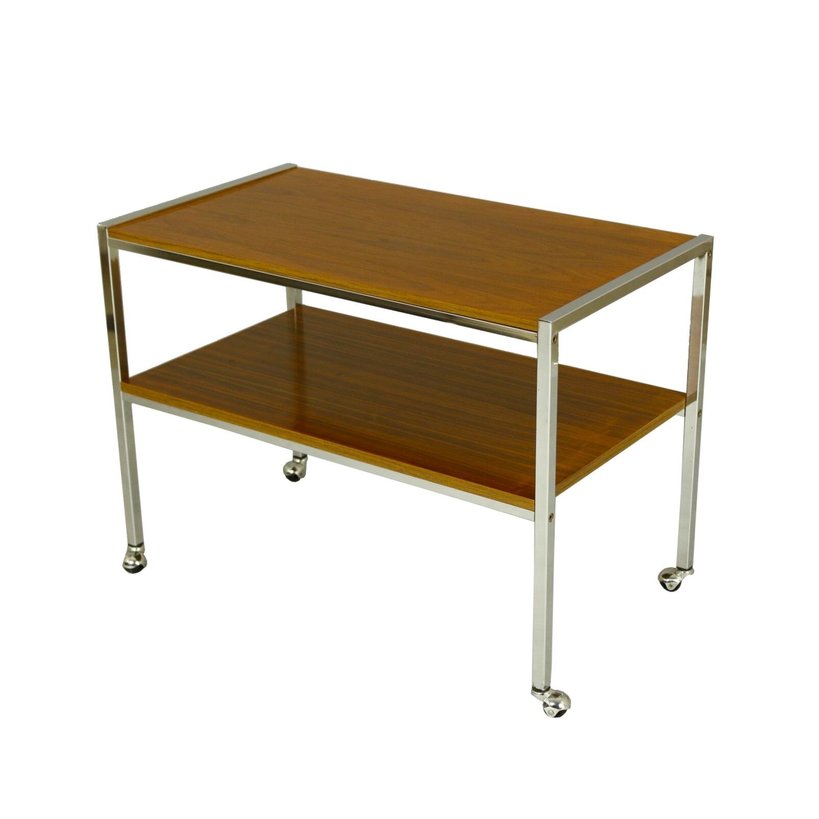 1970s Walnut and Chrome Trolley