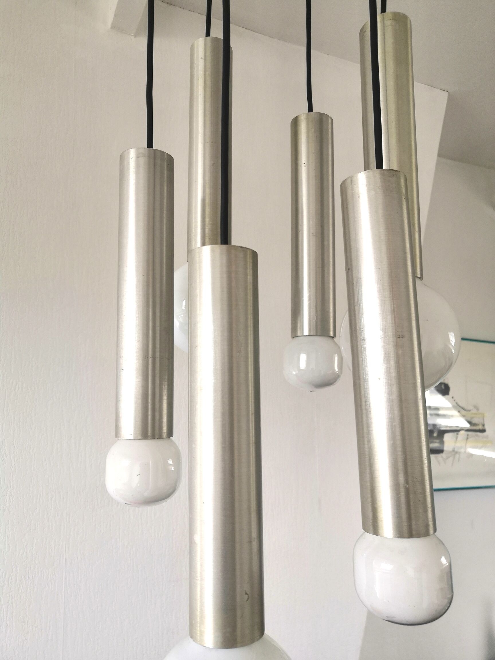 Suspension cascade tube 6 lumières design années 70