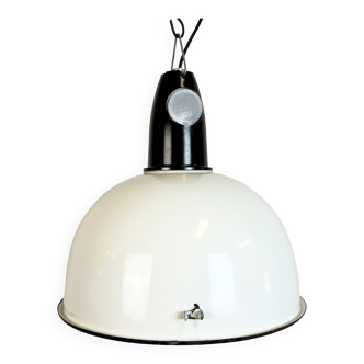 Lampe à Suspension Industrielle Soviétique en Émail Blanc, 1960s