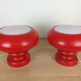 Paire de lampes champignon verre rouge space age années 70