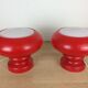 Pair of mushroom lamps red glass space age, 70s