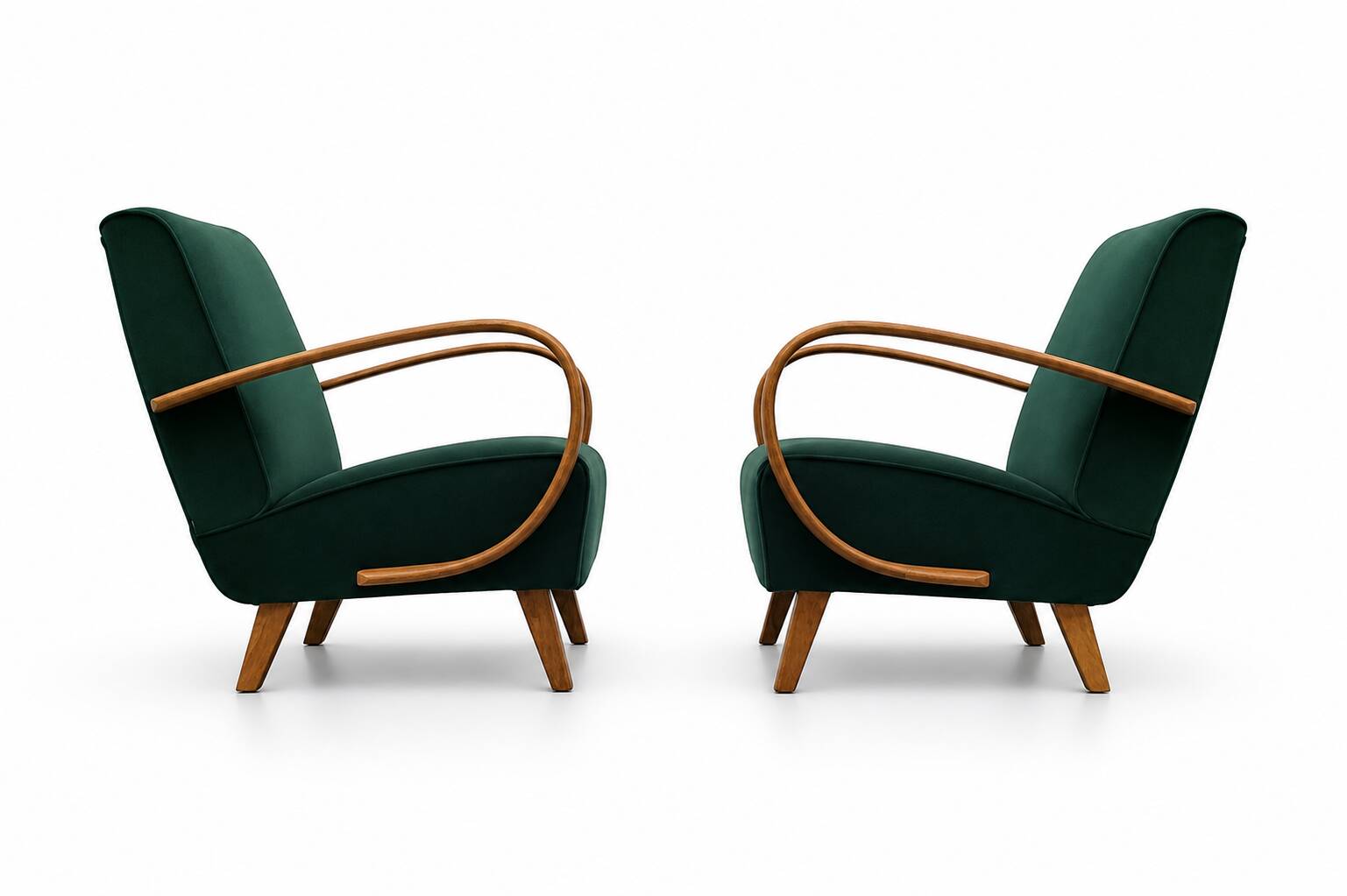 Fauteuil en bois courbé Jindrich Halabala de 1930 en velours vert émeraude