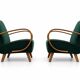 Fauteuil en bois courbé Jindrich Halabala de 1930 en velours vert émeraude