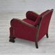 Fauteuil relax vintage danois des années 1950, tissu d'ameublement, bois de chêne, d'origine.