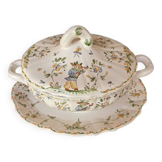 Moustiers earthenware soup tureen and dish set - NEW