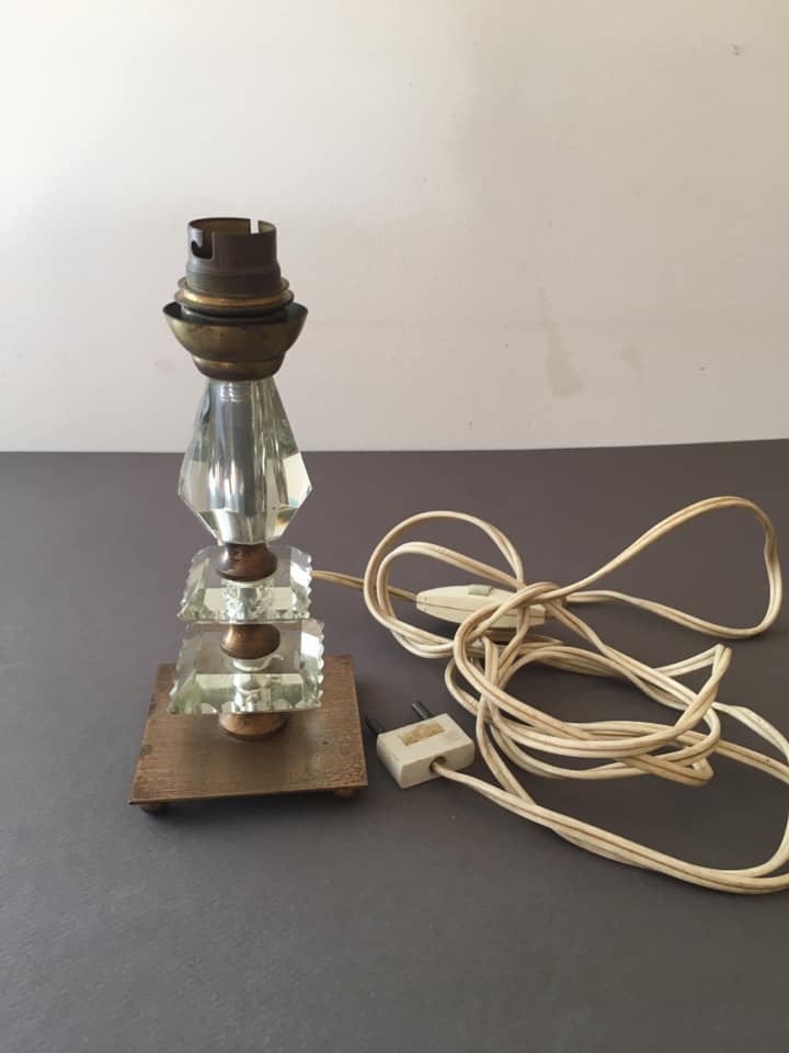 Faceted cut glass lamp base with brass base