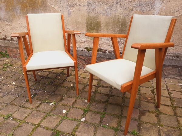 Paire de fauteuils année 50 pieds compas