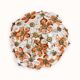 Ceiling light with transparent and peach flowers.