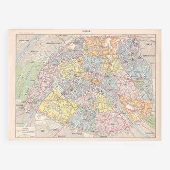 Carte ancienne de Paris fin 19ème