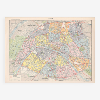 Old map of Paris late 19th