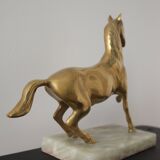 Statuette cheval en laiton et socle en marbre