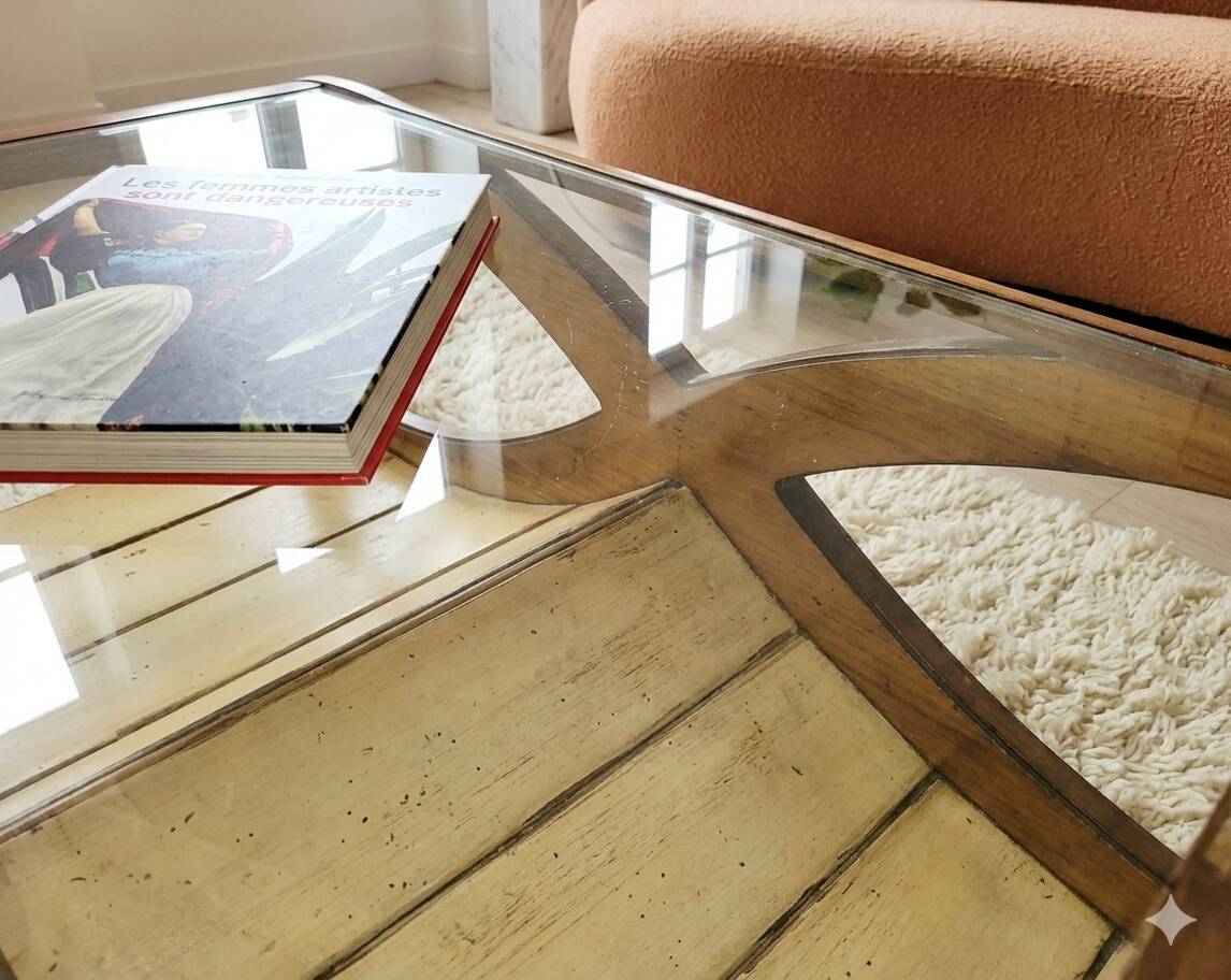 Sculptural coffee table "Infinity" in curved wood – Vintage 1970 design