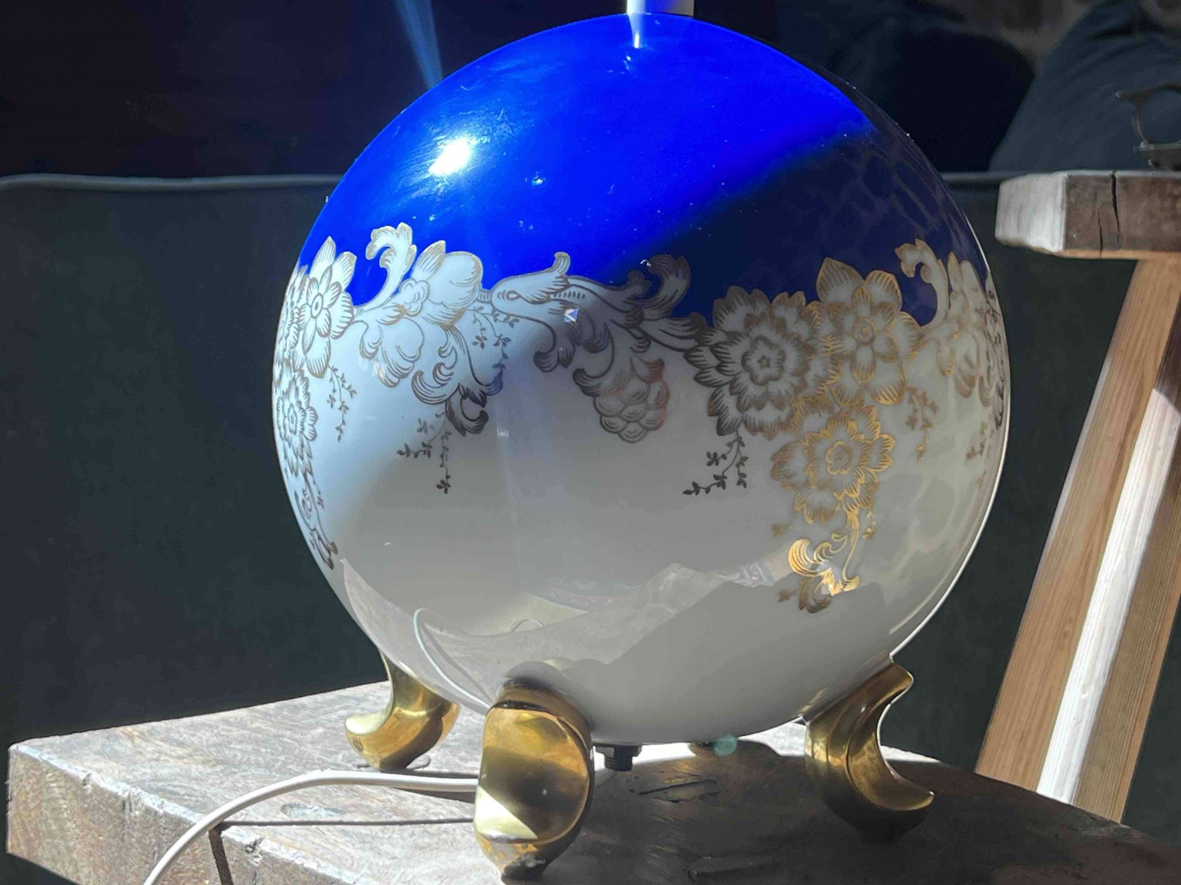 lamp base ball in porcelain Rosenthal Selb, cobalt and gilding 1950s