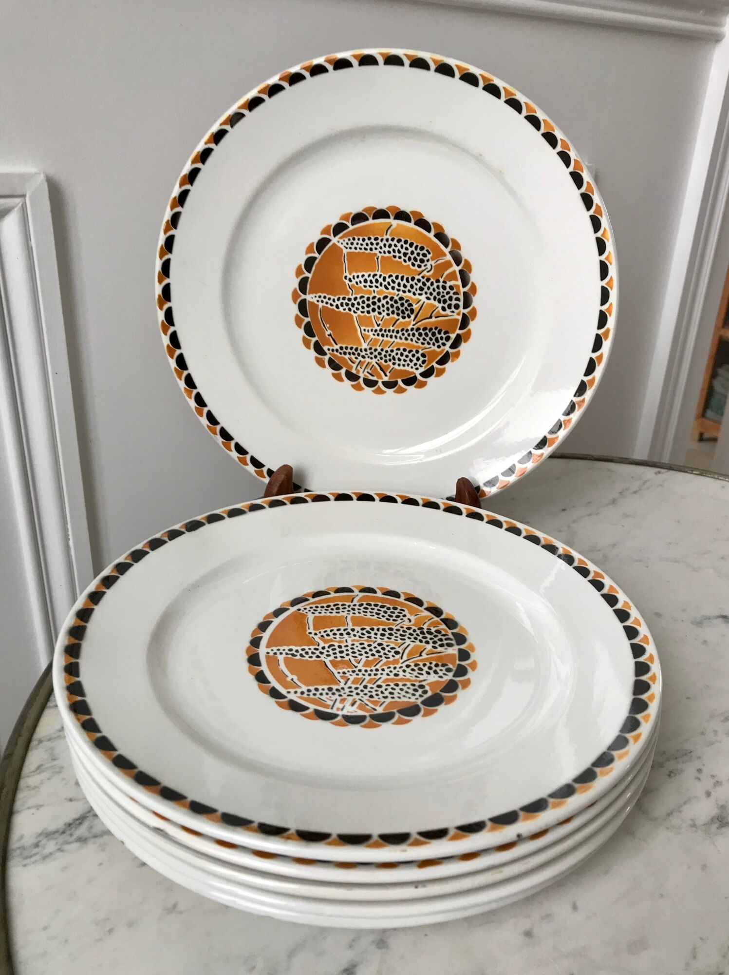 set of 6 flat plates Sarreguemines model "Nomeny" art deco 30s