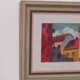 Original mid-century Swedish oil on panel – “House Facades” by A. Wistrand – dated 1946 – vintage & framed – 42 × 39 cm