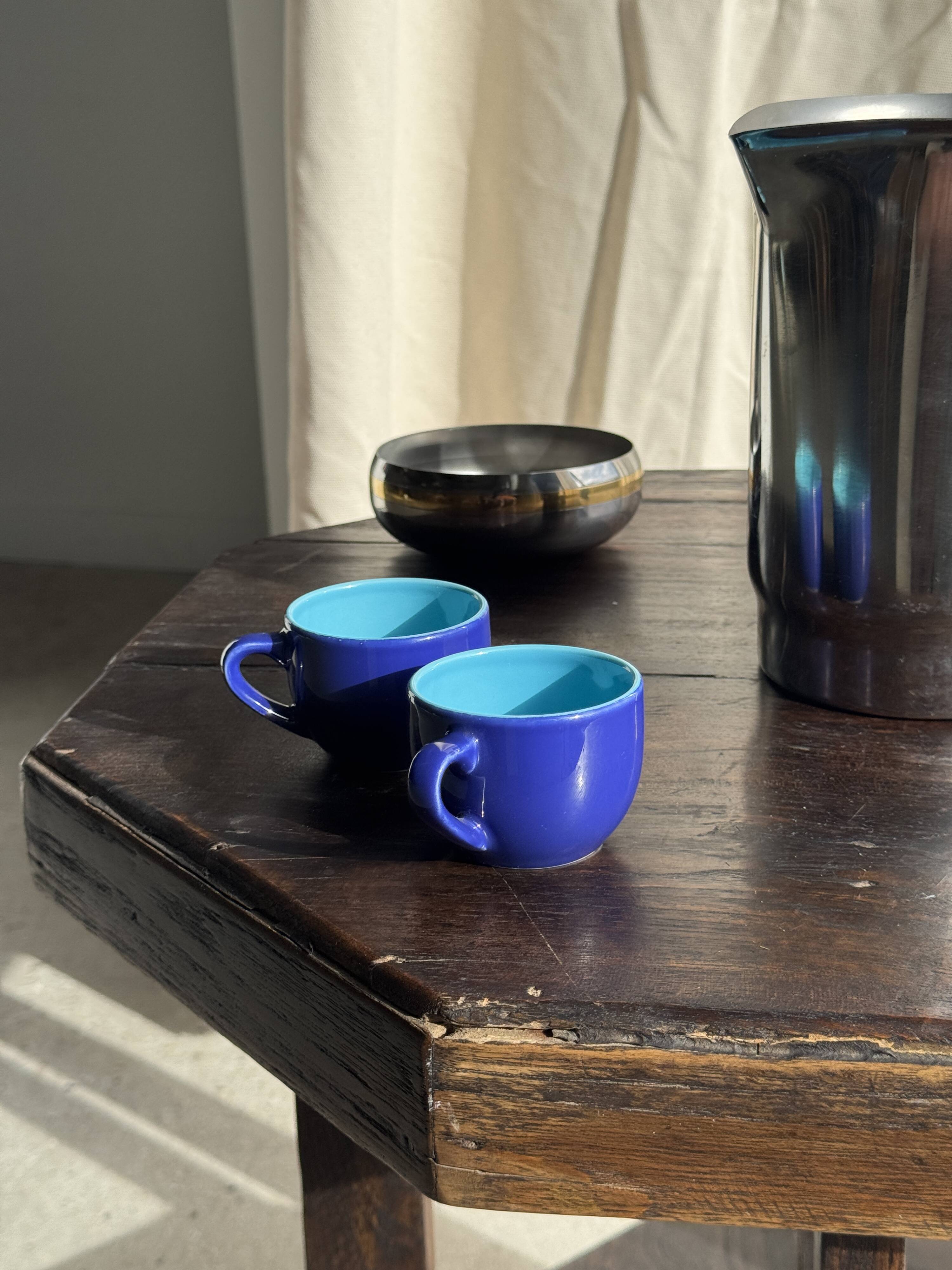 Set of 12 small vintage espresso cups duo in blue Made in Italy