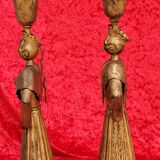 Pair of gilded beaten iron sculpture lamps attributed to Gilbert Poillerat