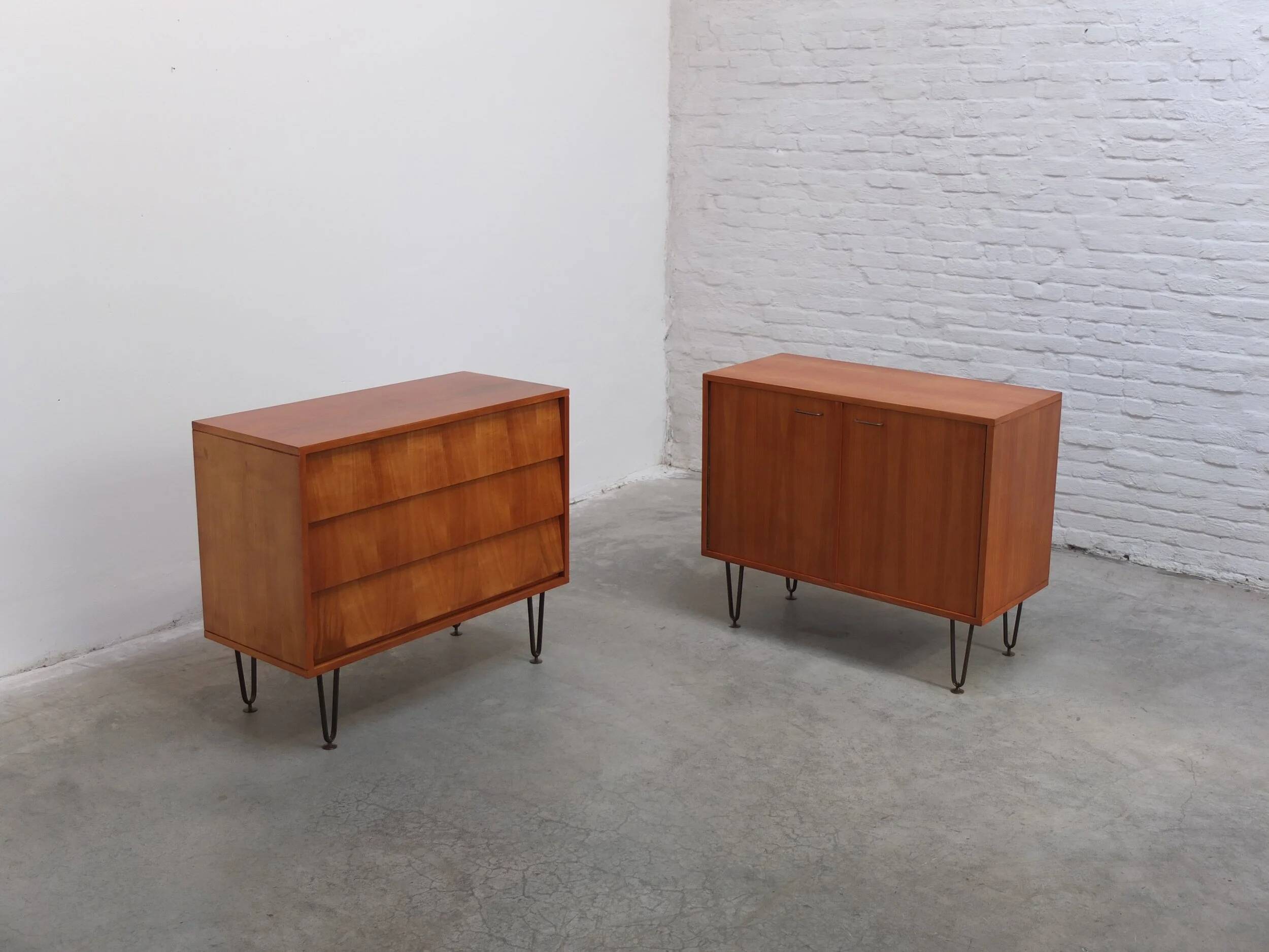 Pair of honey coloured cabinets by Alfred Hendrickx for Belform, 1950s