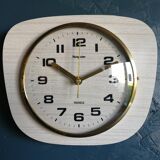 Vintage formica clock silent wall clock "Hangarter wood gray beige"