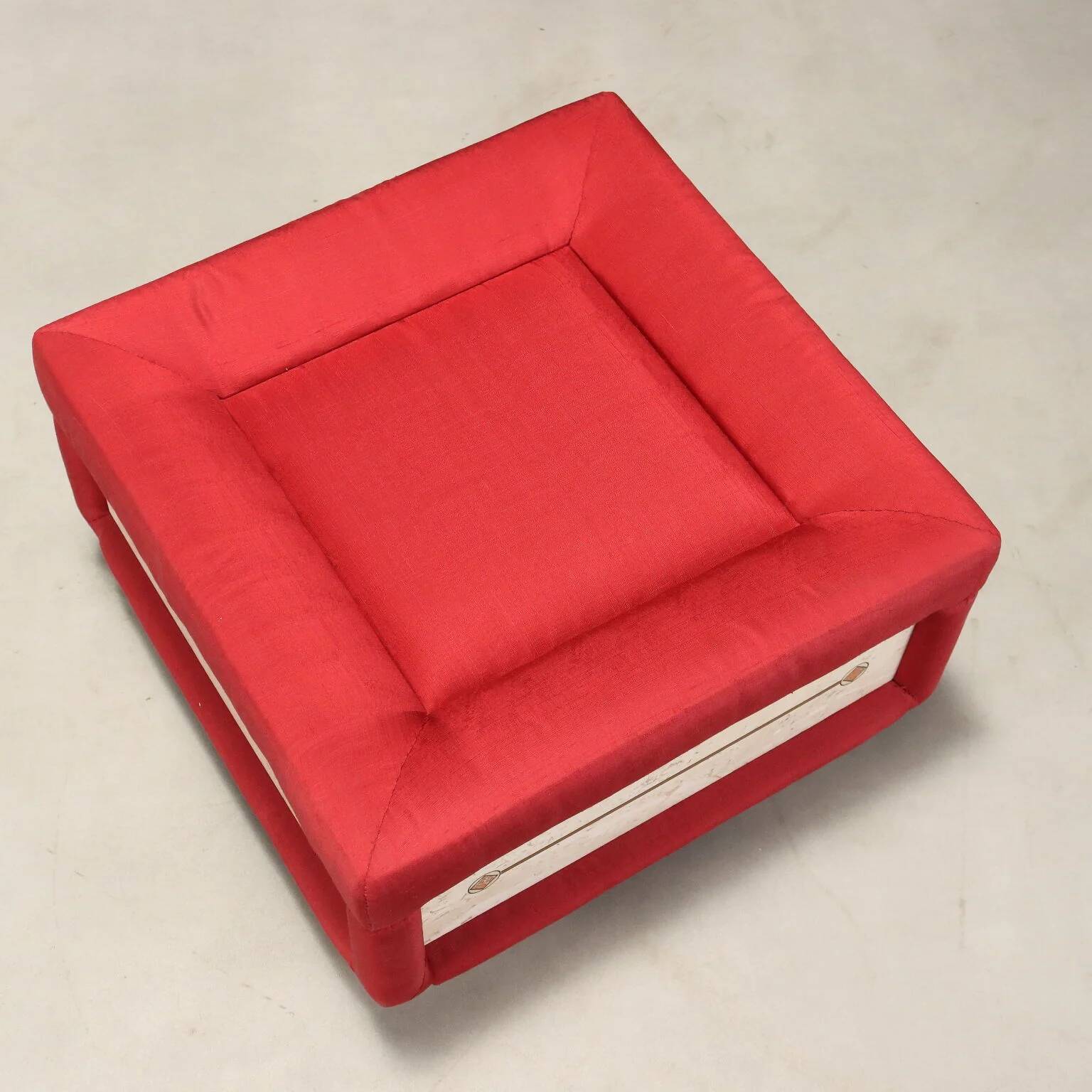 Vintage pouf in fabric and faux marble, Italy, 1950s-1960s.