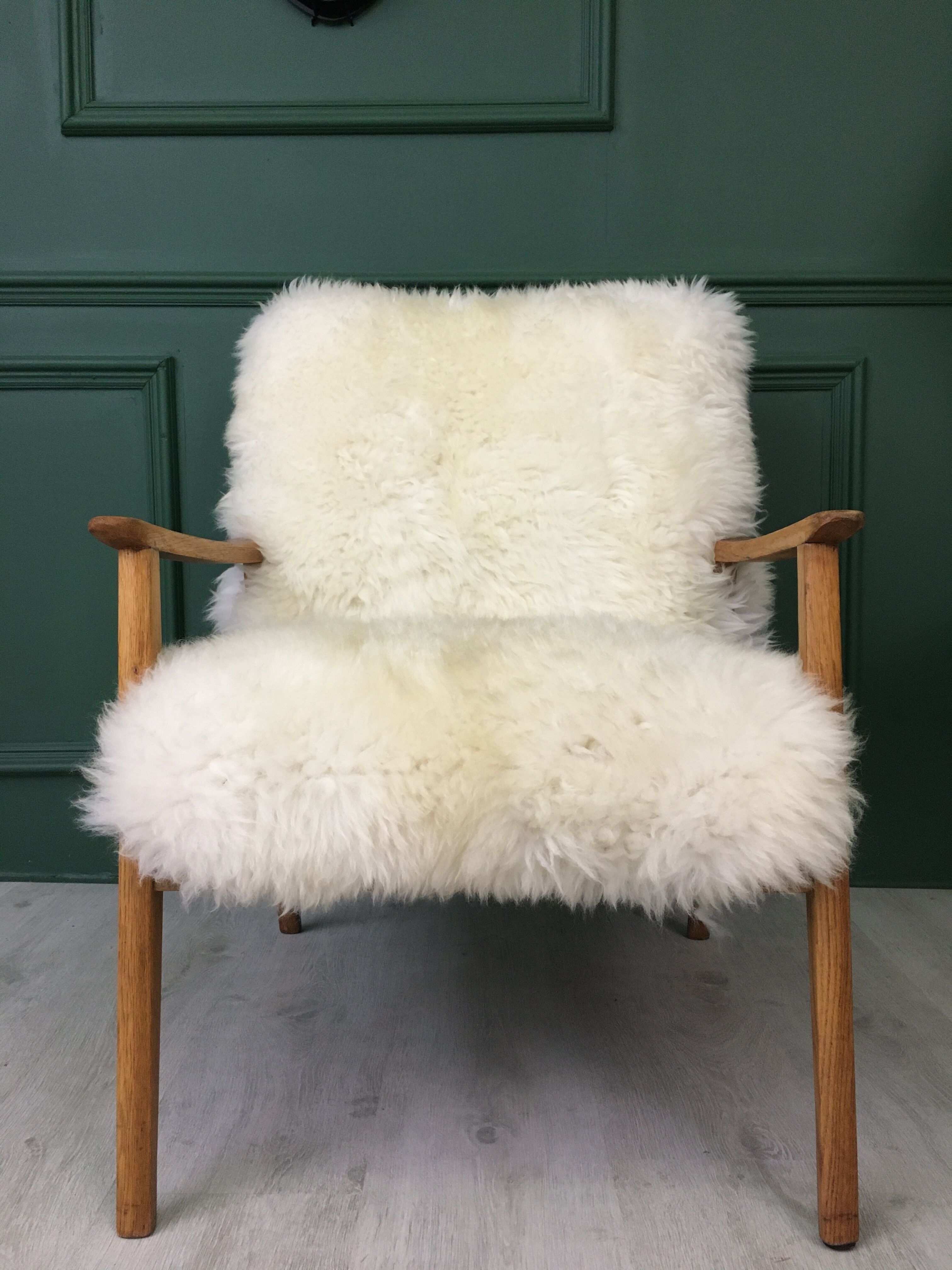 Vintage white sheepskin armchair