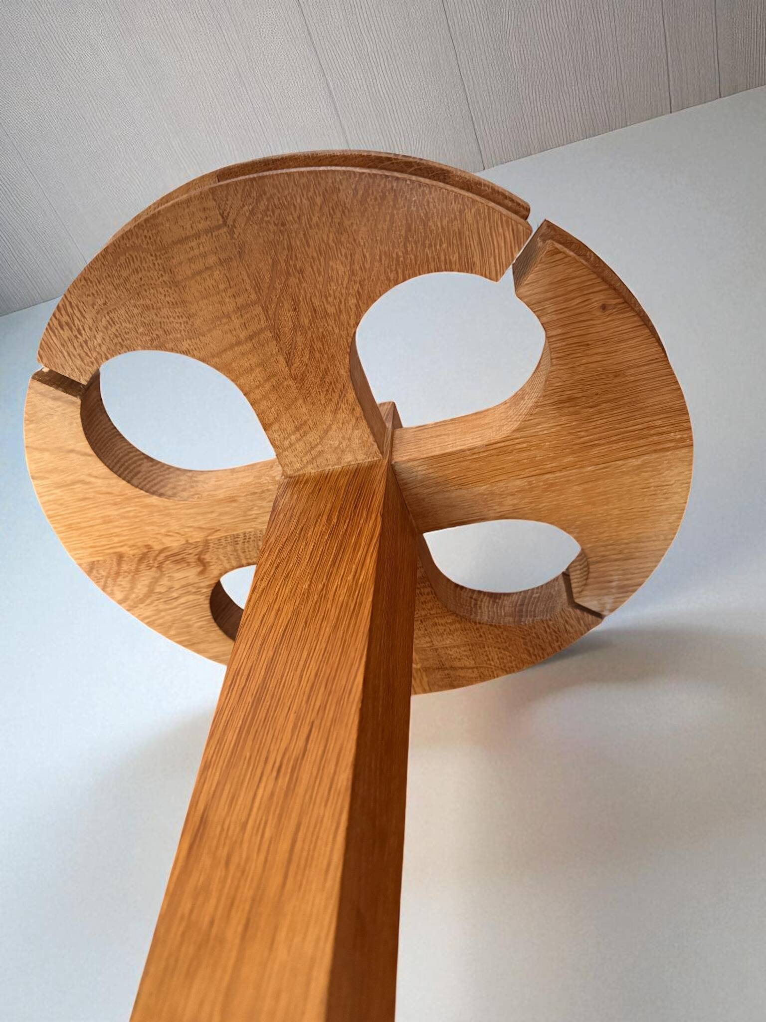 Rare oak and ceramic floor lamp – Guillerme et Chambron, 1950s