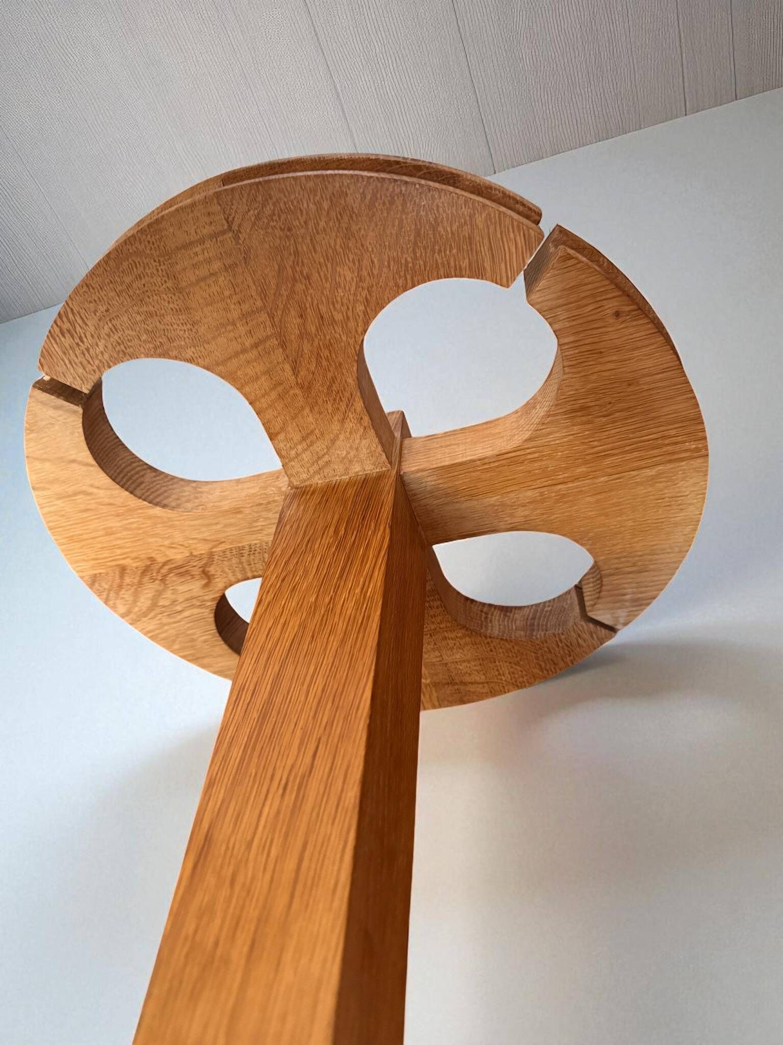 Rare oak and ceramic floor lamp – Guillerme et Chambron, 1950s